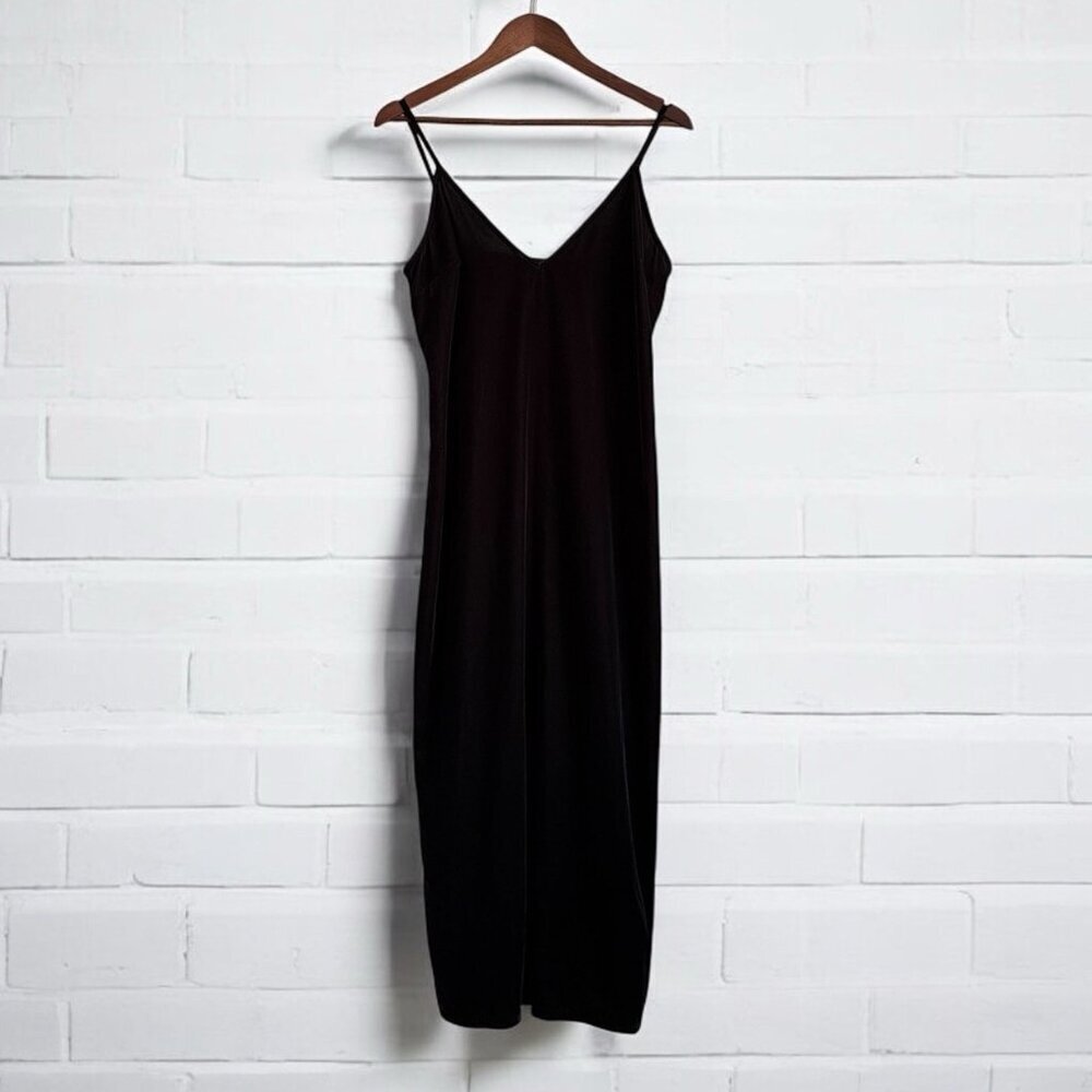 Y2K Old Navy Velvet Strappy Midi Slip Dress Adjustable Strap Black M Goth Witch